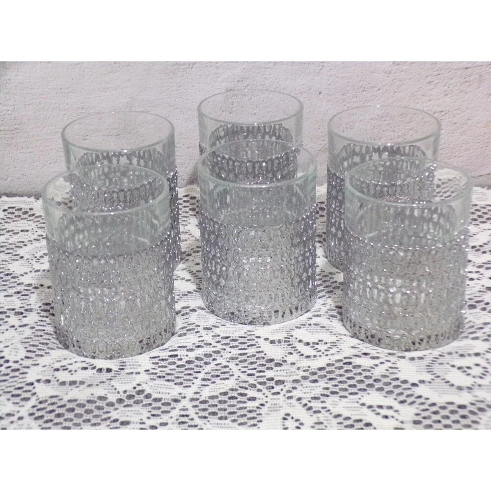 Highball Glasses with Removable‎ Silver Sleeve Set of 6